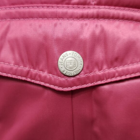 Y2K Tommy Hilfiger Puffer Jacket Girls XL Pink Youth Pockets Snap Front Casual X - Picture 2 of 7